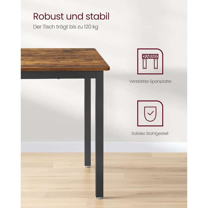 Обідній стіл, Кухонний стіл, 70 x 110 x 77 см, Обідній стіл для 4 осіб, Стіл для вітальні, Письмовий стіл, для їдальні, кухні, Індустріальний дизайн, Вінтажний коричневий-матовий чорний KDT081B01 Вінтажний коричневий матовий чорний 70 x 110 x 77 см 1-пред