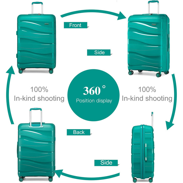 Валіза-візок KONO, велика легка валіза з твердим корпусом та замком TSA, валіза на колесах на 4 колеса (бірюзовий колір, XL), синій XL