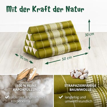 Візерунчаста подушка для спини livasia - 30x50x30 см - Трикутна подушка для саду, клиноподібна подушка з капоком, веганська та ручної роботи, подушка для медитації (зелена)