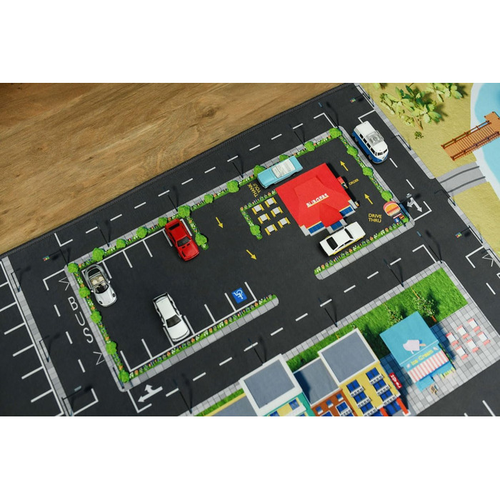 Дитячий ігровий килим дорога і машина (300x200 см) - миється, нековзний і сертифікований OEKOTEX - килим для дитячої кімнати хлопч