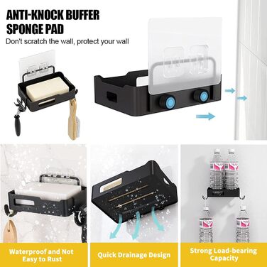 Мильниця Тримач для мила для душу, Настінний тримач для мила з 4 гачками (2 шт.), Самоклеюча мильниця без свердління, Тримач для м