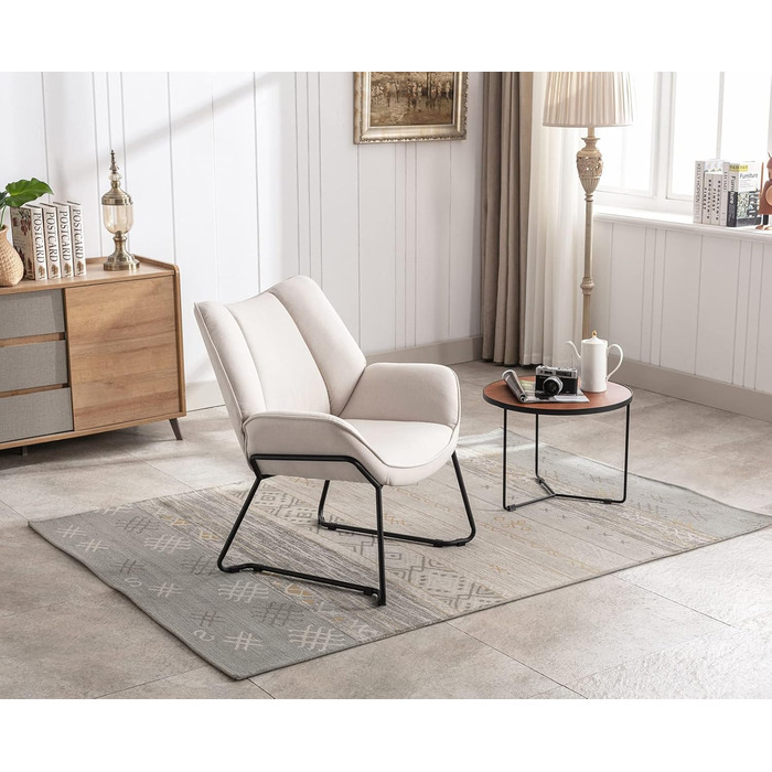 Сучасне м&39яке крісло/крісло-шезлонг/крісло для читання/крісло-підлокітник з металевими ніжками для спальні/вітальні, лляне, бежевий