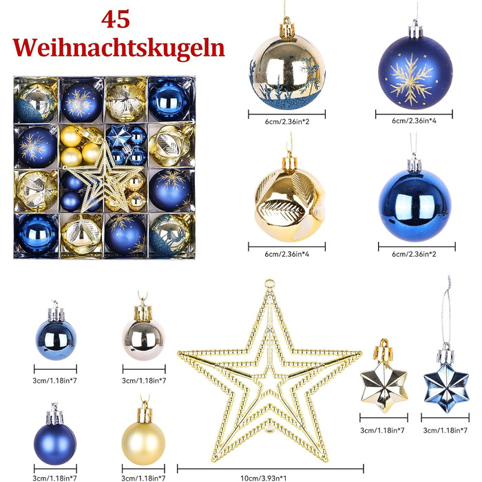 Набір різдвяних кульок із 45 предметів синьо-золоті Nexalite