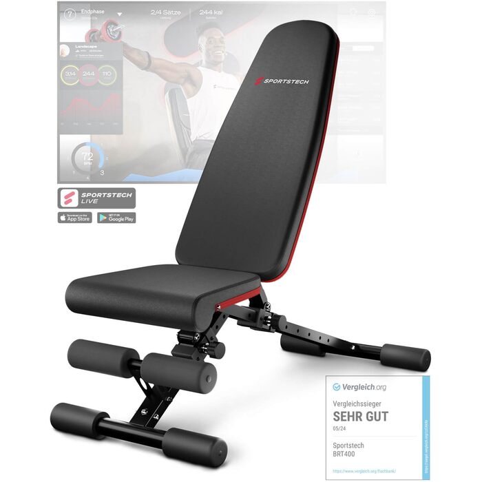 Складана силова лава Sportstech для домашнього використання, похила та плоска лава 40-в-1 з жимовою лавою, тренажер для спини, жим лежачи, німецький якісний бренд, безпечна система регулювання, BRT400