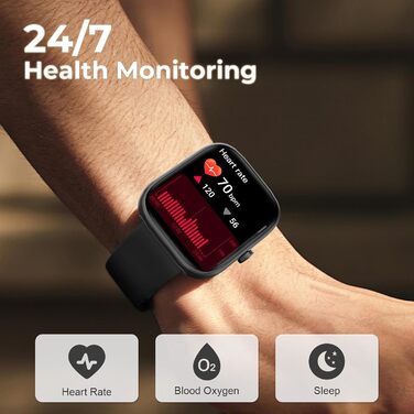 Розумний годинник для чоловіків та жінок, 1,83-дюймовий HD сенсорний розумний годинник, Bluetooth-дзвінки, понад 110 спортивних режимів, фітнес-годинник з пульсометром/монітором сну/крокоміром, водонепроникний спортивний годинник IP68 для Android/iOS, чор