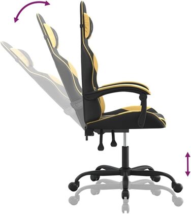 Геймерське крісло з чорно-золотої штучної шкіри з регульованою спинкою та висотою, поворот на 360 градусів, міцний металевий каркас, довговічна штучна шкіра, стійка до плям, 36,5 x 42 см (Ш x Г) Чорно-золотий