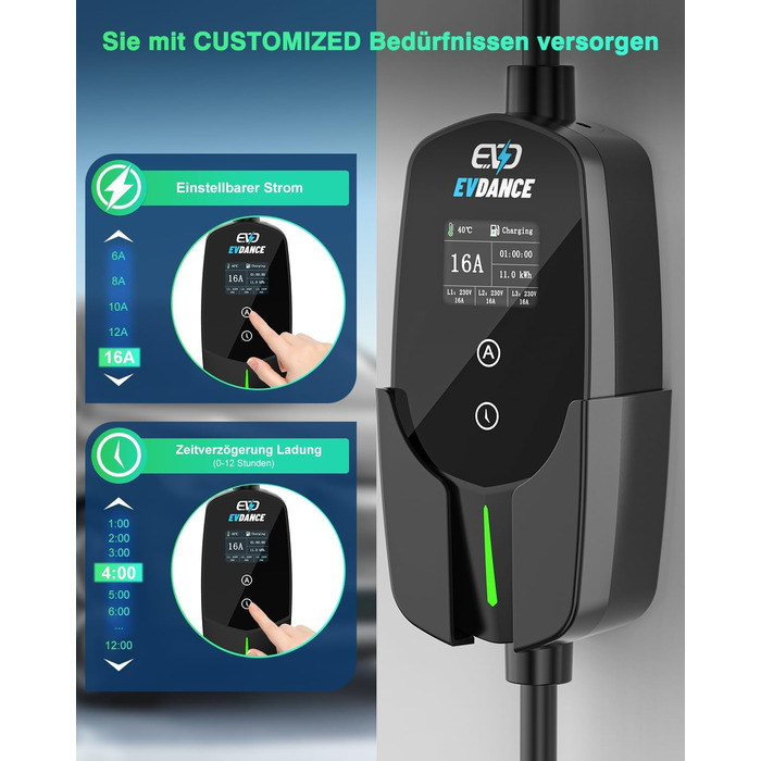 М 3-фазний 6-16A зарядний кабель типу 2 CEE 16A до типу 2 з регульованою потужністю зарядки для електромобіля чорний 11kW16A, 11kW