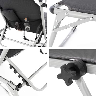 Надзвичайно високий шезлонг для літніх людей, садовий шезлонг, розкладний шезлонг садове крісло з алюмінію та текстилену колір темно-сірий