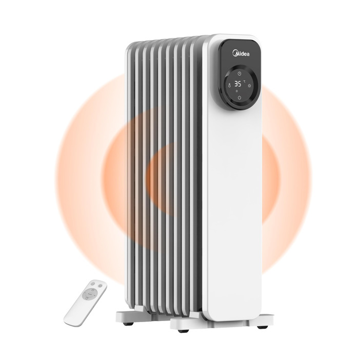 Масляний радіатор Midea NY2009-24UR, портативний електричний обігрівач з 9 ребрами, пультом дистанційного керування та сенсорним світлодіодним екраном, електричний радіатор з термостатом, 4 режими, захист від перегріву та перекидання, тиха робота, 2000 Вт
