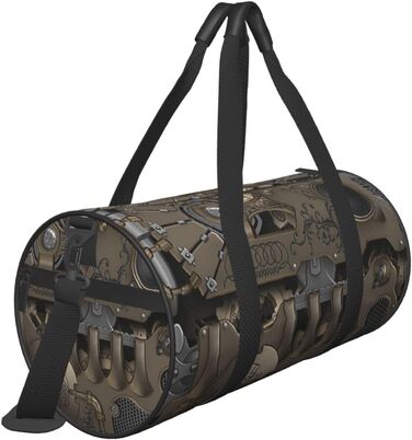 Спортивна сумка, дорожня сумка, стиль стімпанк, з механічними шестернями, принт, сумка на нічліг, чорна, універсальний розмір, сумка для подорожей