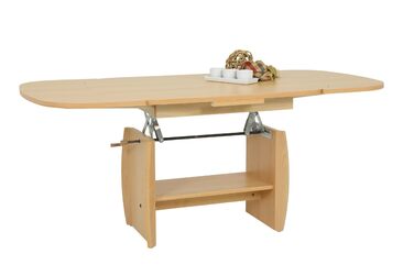 Функціональний журнальний столик Michael, імітація дерева з меламіновим покриттям, декор бука, розсувний 90-142 см, регульована висота за допомогою ручки 52-62 см