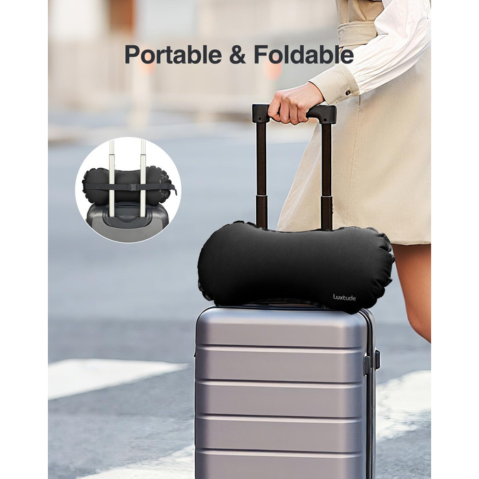 Надувна подушка для поперекової підтримки Luxtude, портативна подушка для поперекової підтримки для авіаперельотів та автомобілів, надувна подушка для подорожей, подушка для спини та шиї, подушка для попереку чорного кольору