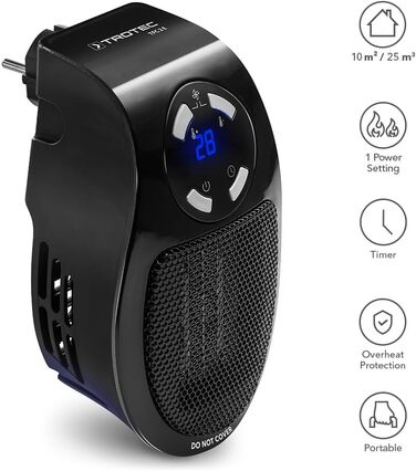 Підключається до мережі вентилятор-обігрівач TROTEC TFC 2 E потужність нагріву 500 Вт міні-керамічний обігрівач, для приміщень площею до 10 м / 25 м, чорний