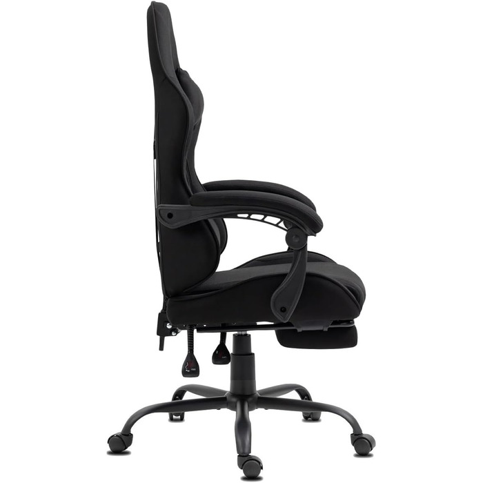 Ігрове офісне крісло Delman з тканини з USB-масажем (2 точки), ергономічне геймерське крісло з підставкою для ніг, регульована спинка до 135, металева основа Серія 02-0040 Чорний