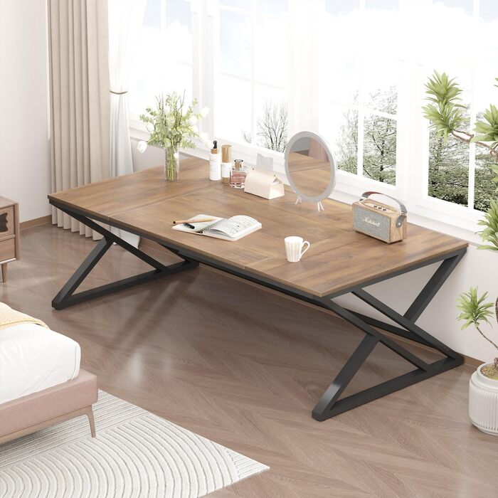 Довгий письмовий стіл HSH для 2 осіб, великий комп&39ютерний стіл, дизайн в індустріальному стилі, офісний стіл, стіл для ПК, ідеально підходить для домашнього офісу, офісу та спальні, міцний стіл у сільському стилі, 180 см, розміри в сільському стилі 180