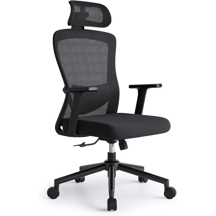 Ергономічне офісне крісло з регульованою поперековою опорою, 2D підголівником та підлокітниками, ергономічне офісне крісло з функцією нахилу 120, обертове крісло, офісні крісла 150 кг, чорні нейлонові колеса