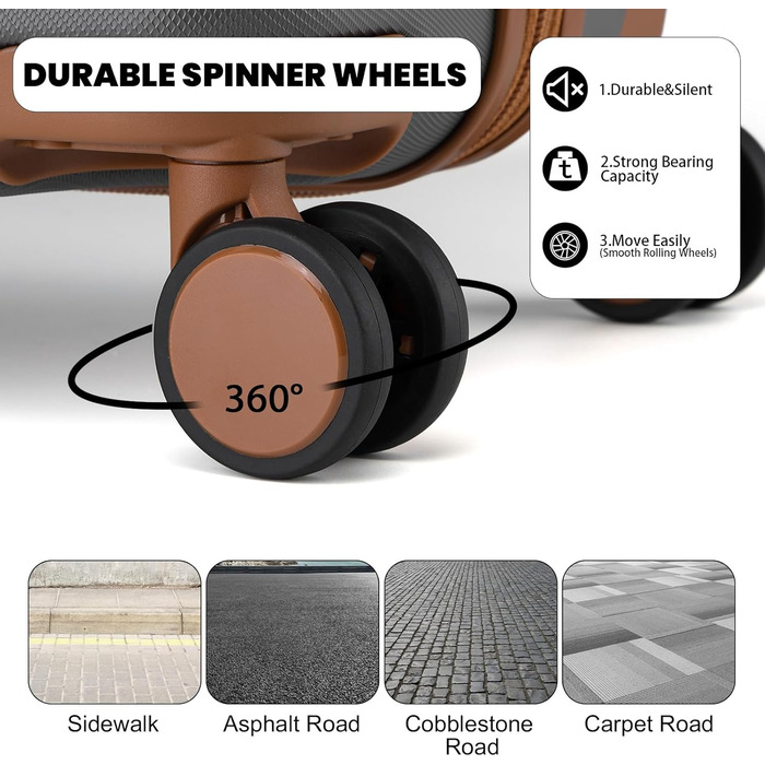 Валіза British Traveller з жорсткою оболонкою середнього розміру 64 x 43 x 26,5 см, дорожня валіза з ABS PC із замком TSA, 4-колісна валіза на візках для подорожей та бізнесу, сіро-сіра M (64 см 57 л)