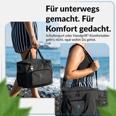 Сумка-холодильник 20 л та 30 л (складана) зберігає прохолоду 10-12 годин - ізольована сумка для покупок та ланчу з відкривачкою для пляшок та герметичним матеріалом PEVA для роботи, офісу, пікніка, шопінгу та будівництва, 20 літрів, чорна