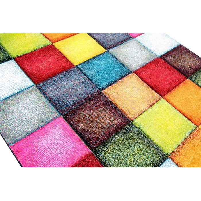 Килим сучасний килим для вітальні в клітинку кольоровий жовтий червоний синій зелений розмір 200 x 290 см 200 x 290 см жовтий, чер