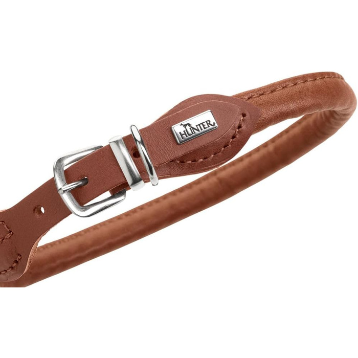 Ошийник для собак HUNTER Round & Soft Canadian UP, колір коньяк, м'яка та гладка шкіра, класичний дизайн, делікатний до шерсті, круговий прошитий, екологічно стійкий, виготовлено в Німеччині, розмір 45 коньяк 45