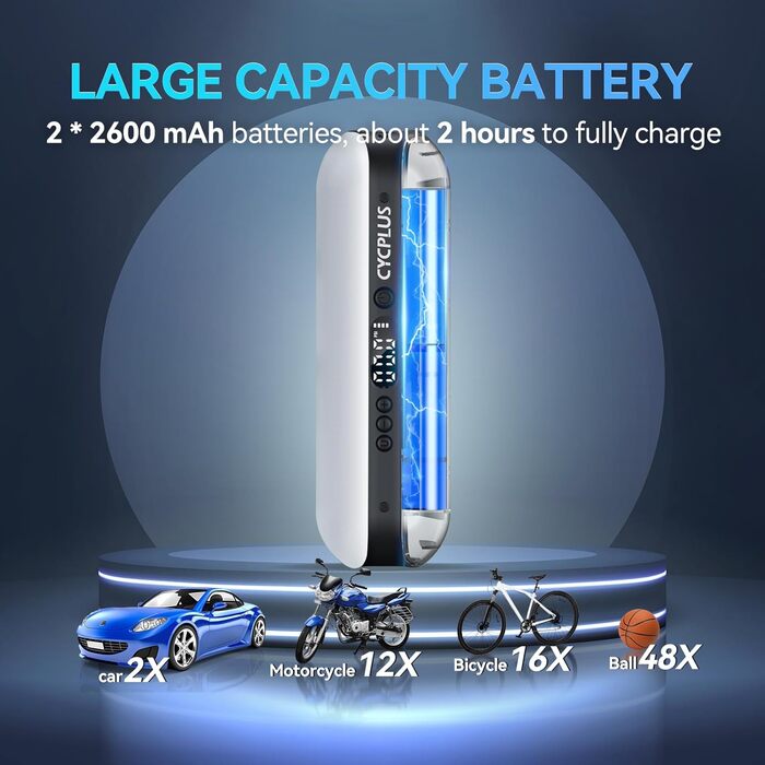 Повітряний насос CYCPLUS 150PSI Електричний компресор Портативний велосипедний насос Міні-насос для шин із цифровим світлодіодним дисплеєм Світлодіодне світло Акумуляторний літій-іонний акумулятор для всіх велосипедів, мотоциклів та автомобілів Білий