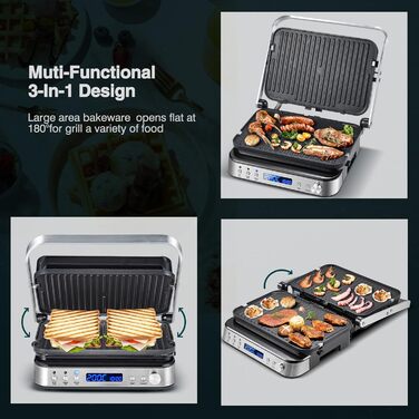 Машина AMZCHEF 4-в-1 (контактний гриль, сковорода, вафельниця, бутербродниця) - 2000 Вт, з 4 знімними пластинами з антипригарним покриттям, з вільно регульованим часом і температурою - XXL клас енергоспоживання A