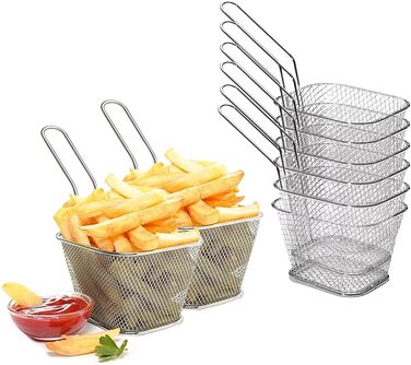 Кошик для смаження BUENTYA 8 шт. Невеликий кошик для смаження з нержавіючої сталі для подачі картоплі фрі кошик для міні-фритюрниці Кошик для фритюрниць Кошик для подачі картоплі фрі Кошик для смаження картоплі фрі з ручкою Французька решітка для смаження