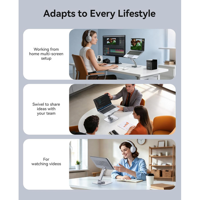 Основа для ноутбука ORICO з регульованою висотою та поворотним механізмом на 360, алюмінієва складана підставка для ергономічної роботи з MacBook Air/Pro та ноутбуками/планшетами 13-17.3, колір сріблястий - ST10