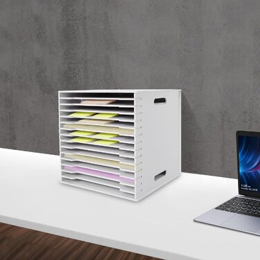 Рівневий органайзер для паперу для скрапбукінгу, настільна стійка для паперу для скрапбукінгу, лоток для листів з ПВХ, тримач для документів, папка для файлів для дому, бібліотеки, офісу, 30,5 x 30,5 см (білий), 15-