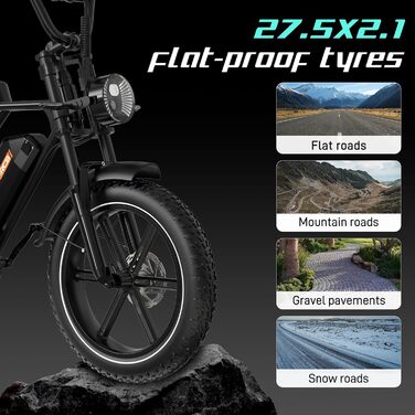 Електровелосипед, Електричний гірський велосипед для дорослих, Електровелосипед для щоденних поїздок зі знімним акумулятором 48 В 20,8 Аг, Запас ходу 3590 км, Чорний, 19 20&39&39