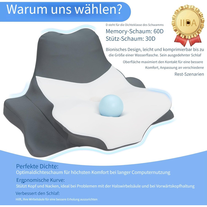 Подушка для шиї FATIVO з піни з пам&39яттю форми, ортопедична подушка-метелик, ергономічна подушка для голови, подушка для сну на боці, спині та животі