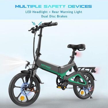 Електричний велосипед HITWAY E Bike 16 дюймів 36V 7.8Ah чорний/зелений