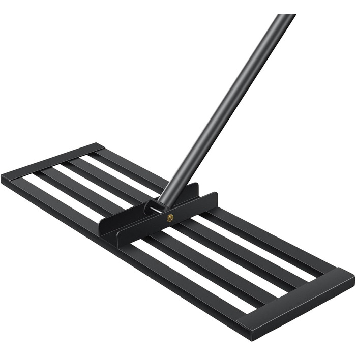 Граблі-рівняч для газону з нержавіючої сталі, з покращеним різьбовим зєднанням для запобігання розхитуванню, з ергономічною регульованою ручкою 2м, для вирівнювання ґрунту, землі, догляду за газоном та ландшафтного дизайну 45x25см