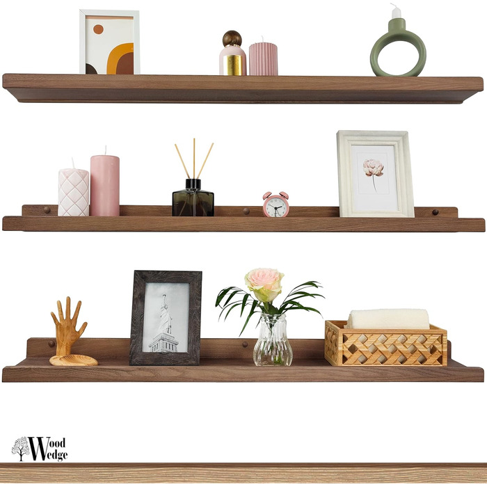 Настінна полиця ручної роботи 90 см, дерев&39яна настінна полиця, комплект з 3 предметів, підвісна полиця, настінна полиця, сучасна плаваюча полиця, вузька рейка для картин для ванної кімнати, вітальні, кухні, спальні (горіх) 91,5 x 15,5/12,8/10 см (компл