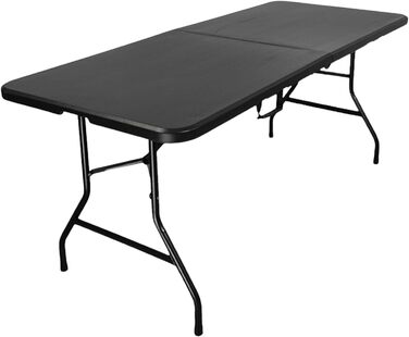 Складаний фуршетний стіл 180x75 см, водонепроникний садовий стіл з ручкою для перенесення, 8 осіб, пластиковий чорний, складаний стіл, портативний кемпінговий стіл на відкритому повітрі для саду, тераси, балкону, вечірки, фуршетний стіл, гладкий чорний