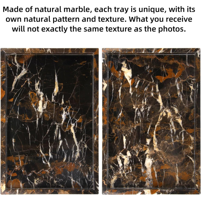 Мармуровий піднос, натуральний піднос для ключів, піднос для ванної кімнати, кухонний органайзер для стільниці, серветки, свічки, рушник, ювелірні вироби, рослина, косметичні підноси (чорне золото, 30 x 20 x 3 см) Чорне золото 30 x 20 x 3 см