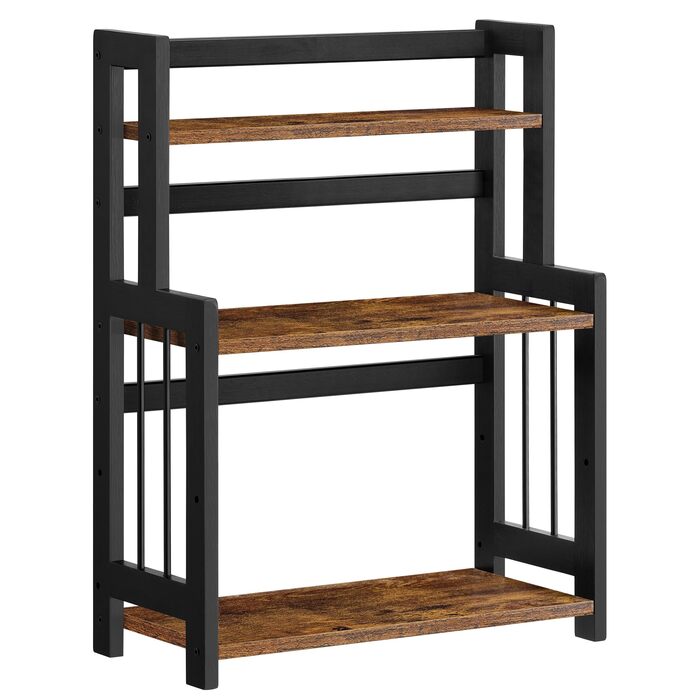 Рівнева полиця для спецій, кухонна полиця, полиця для зберігання, стільниця, бамбукова рама, для кухні, їдальні, офісу, вінтажний коричнево-чорний OFS047B01 3 яруси (41Ш см) вінтажний коричневий чорний, 3-