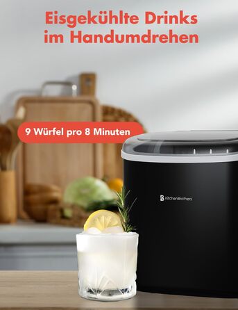 Машина для приготування кубиків льоду KitchenBrothers Small - Машина для подрібненого льоду - Машина для кубиків льоду, Кубик - Льодогенератор - Льодогенератор - Льодогенератор - Виробник кубиків льоду - Чорний