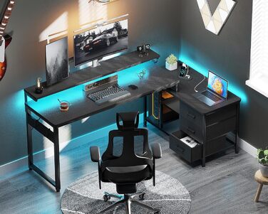 Г-подібний письмовий стіл ODK, 174 x 100 см, метал / дерево, чорний