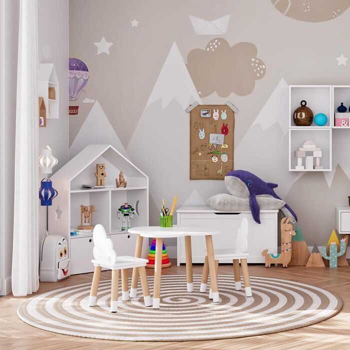 Дитячий комплект столу та стільців Rebecca Mobili, стільці та столик для дитячої кімнати, світло-коричневий та білий, МДФ, скандинавський стиль - Розмір 44 x 60 x 60 см / 50 x 25 x 25 см - Арт. RE6733