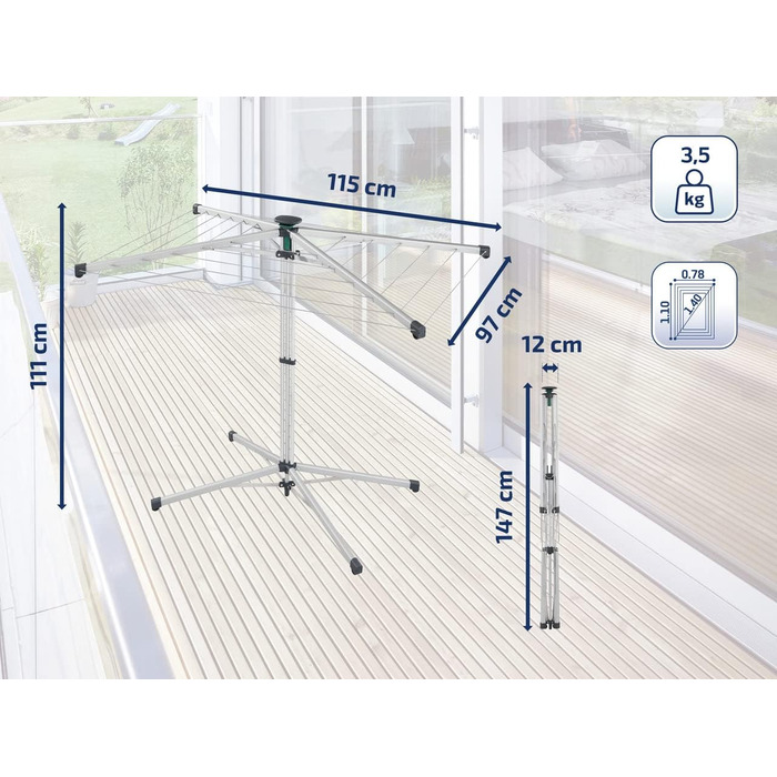 Сушарка Leifheit LinoPop-Up 140, що стоїть, ротаційна сушарка для білизни з чотирма плечима, компактна сушарка, що стоїть, автоном