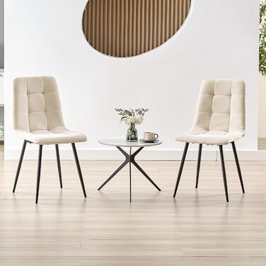 Обідні стільці, комплект із 6 шт. , м&39які стільці з високою спинкою та лляним дизайном, обідні стільці з металевою основою, для їдальні, вітальні, кухні, спальні та вітальні, бежевий