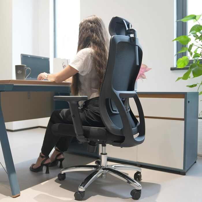 Ергономічне офісне крісло, стілець для роботи з регульованим підголівником, підлокітниками та поперековою опорою, обертове крісло з сітки, крісло для керівника з регульованою висотою, комп&39ютерне крісло з функцією гойдання, вантажопідйомність 150 кг