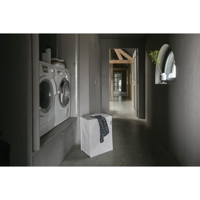 Мішок для білизни - Швидке відкриття - Міцний текстильний мішок - Економія місця - Кришка складається, утворюючи ручки - Легке спорожнення - Сірий - 55 л - 29,5 x 54,0 x 50,5 см