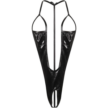 Жіноча сексуальна білизна, нічна сорочка, мокрий плюшевий комбінезон, відкрита білизна з глибоким V-подібним вирізом, без рукавів, з відкритою спинкою, боді-стрічка, чорний, F