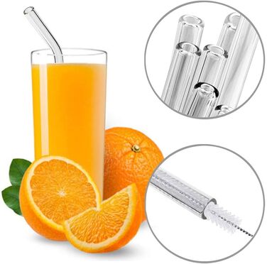 Скляні соломинки багаторазові 16 шт. - 6 прямих скляних соломинок і 6 вигнутих скляних соломинок 21,5см з 4 щітками для чищення, п