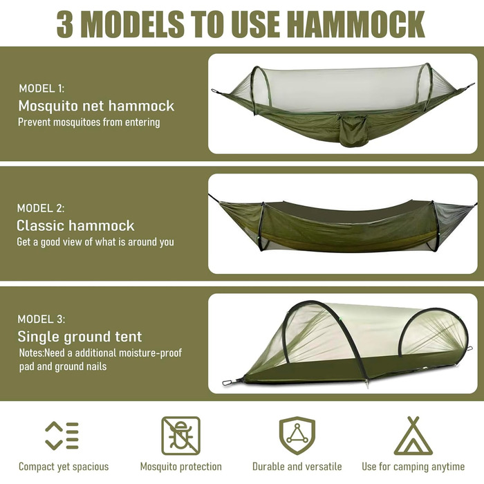 Надлегкий гамак для вулиці 270x140 см з москітною сіткою, міцний та довговічний гамак із сумкою для зберігання, підходить для саду, кемпінгу, балкону, подвір&39я, пляжу