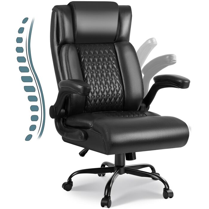 Ергономічне офісне крісло Waleaf з високою спинкою та функцією гойдання, відкидні підлокітники, регульоване по висоті поворотне крісло з колесами для офісу, дому, чорне