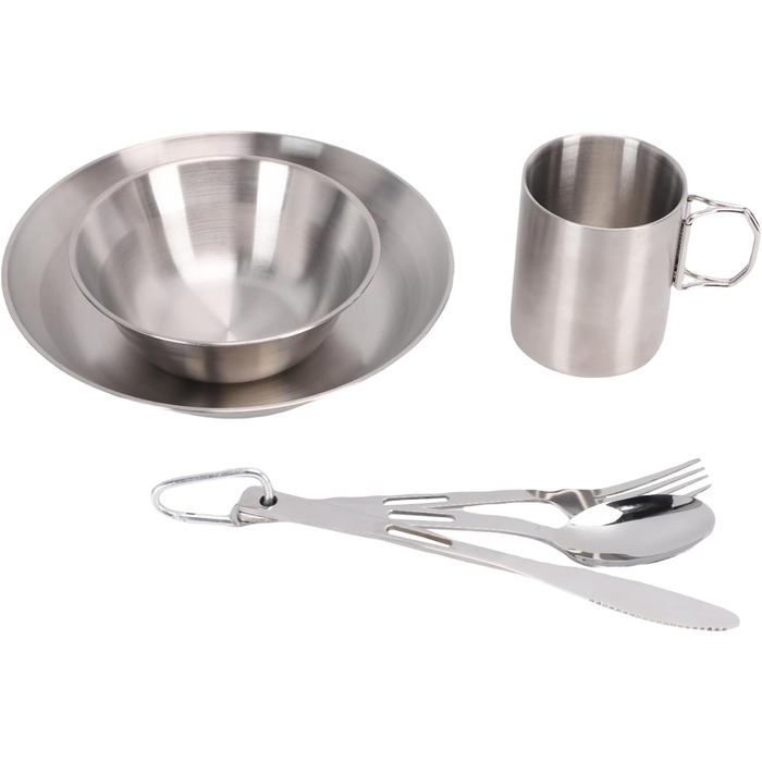 Набір посуду для кемпінгу Drfeify з нержавіючої сталі, портативний, дворівневий, комбінація посуду для пікніків, пляжних вечірок, міцний набір столових приборів для мандрівників, нержавіюча сталь 304, розмір 546 г