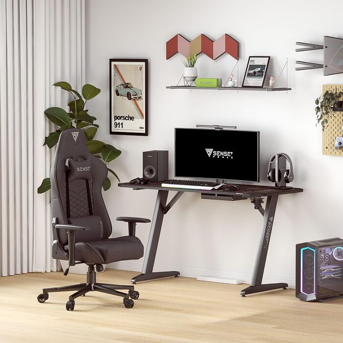 Офісне крісло Spellcaster Gaming Fabric, ергономічне крісло для геймерів, підлокітники, цільна сталева рама, регульований кут нахилу, чорний колір, 43-52 x 69,5 x 57, 5902659841537 Тканина чорного кольору